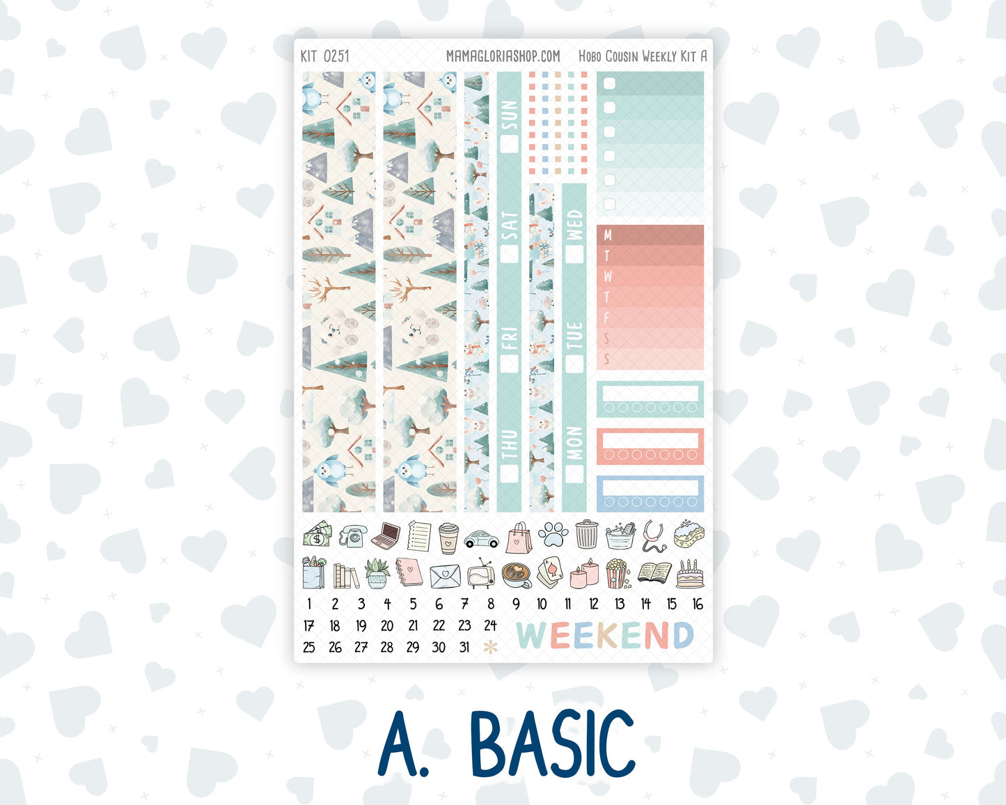 Kit 0251 - Hobonichi Cousin - Weekly Kit - January - Pine & Paws - 1.3” Wide Columns