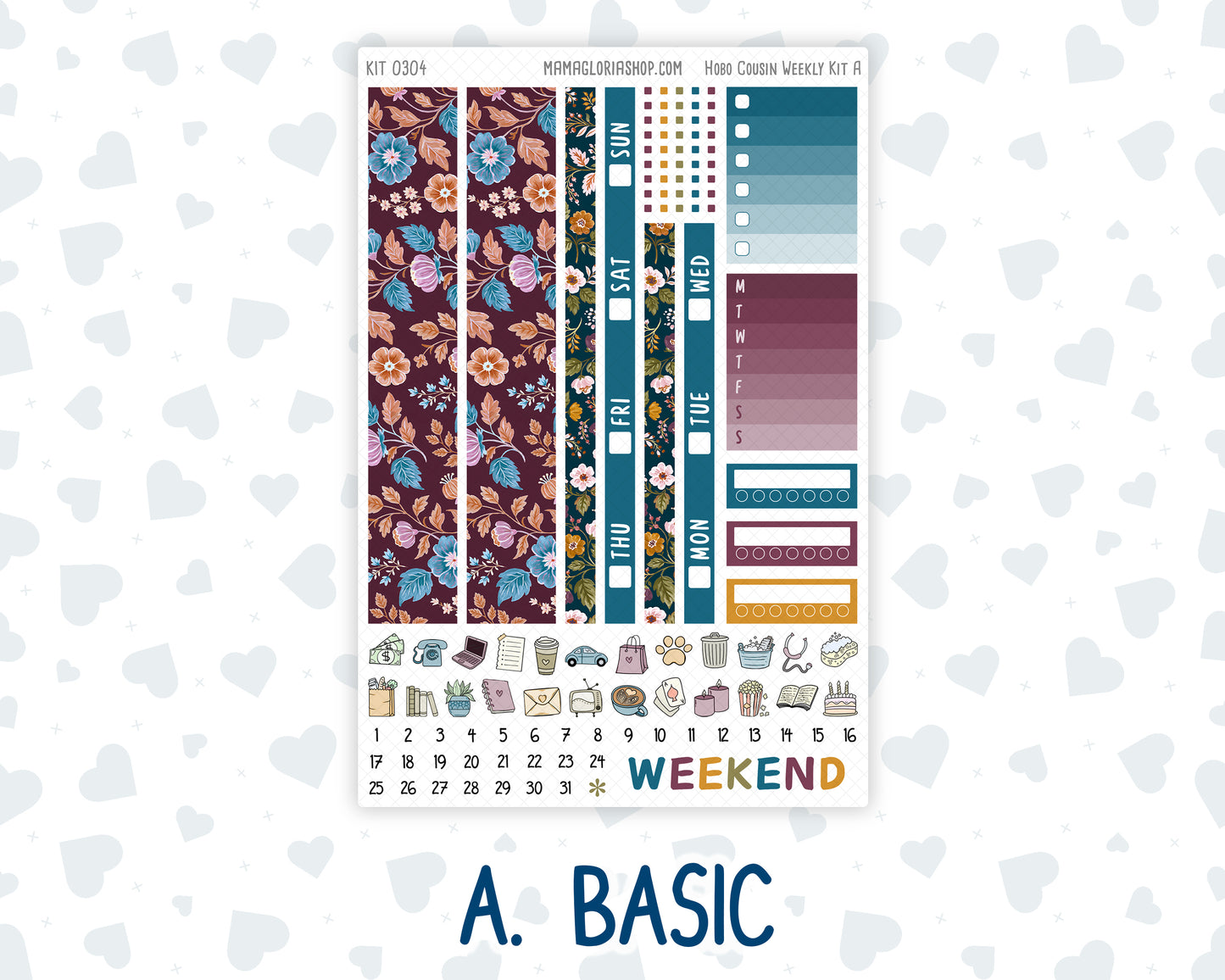 Kit 0304 - Hobonichi Cousin - Weekly Kit - November - Autumn In Bloom - 1.3” Wide Columns