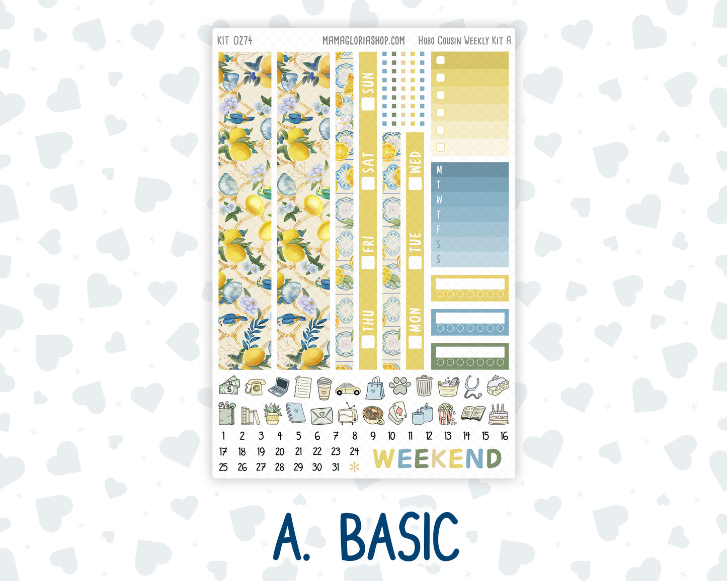 Kit 0274 - Hobonichi Cousin - Weekly Kit - July - Sunny Lemon Shore - 1.3” Wide Columns