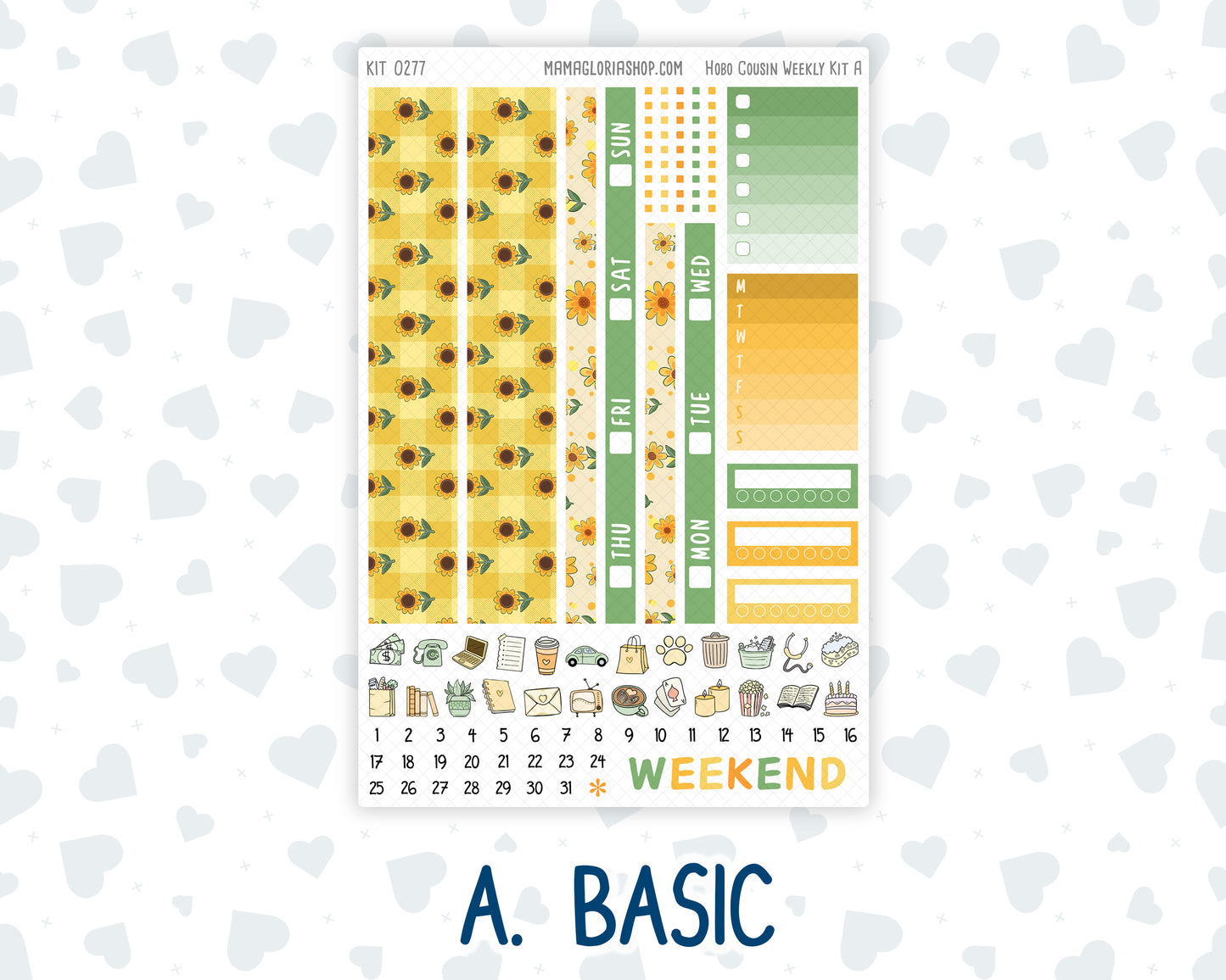 Kit 0277 - Hobonichi Cousin - Weekly Kit - August - Sunflower Drama Club - 1.3” Wide Columns