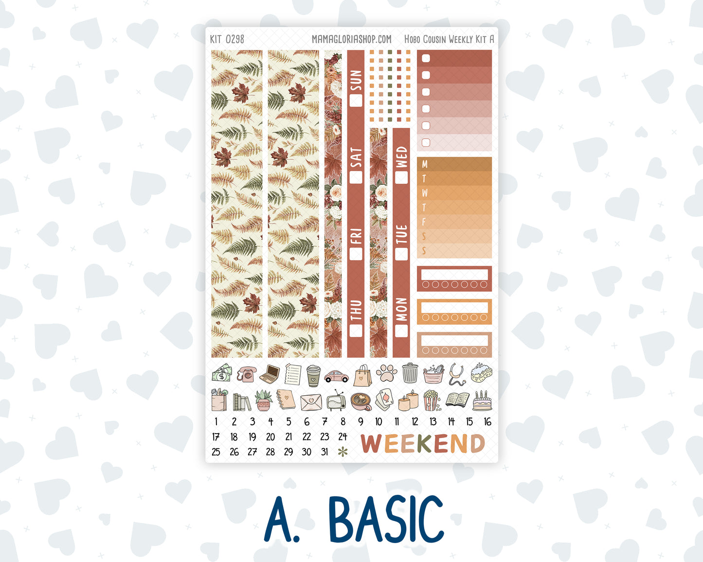 Kit 0298 - Hobonichi Cousin - Weekly Kit - October - Velvet Bloom - 1.3” Wide Columns