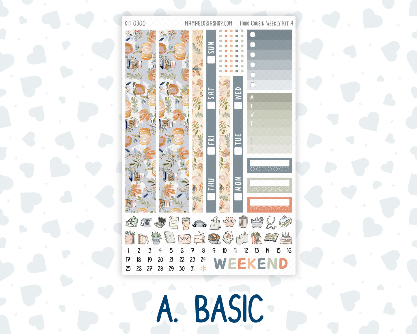 Kit 0300 - Hobonichi Cousin - Weekly Kit - October - Autumn Stroll - 1.3” Wide Columns