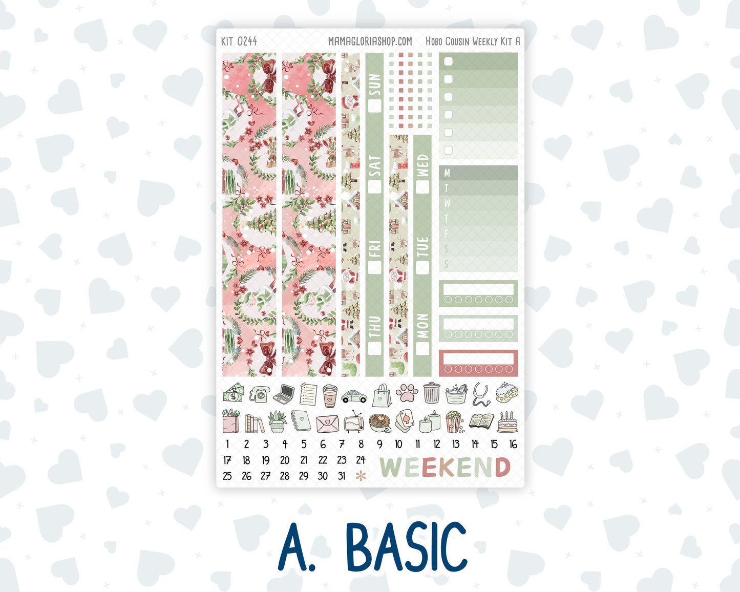 Kit 0244 - Hobonichi Cousin - Weekly Kit - December - Santas Village - 1.3” Wide Columns
