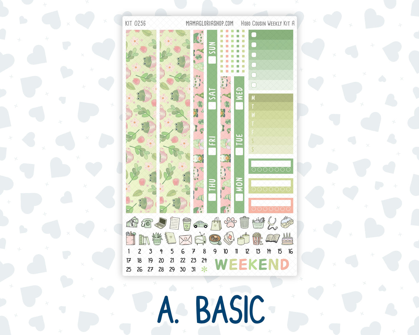 Kit 0256 - Hobonichi Cousin - Weekly Kit - March - Froggy Luck - 1.3” Wide Columns