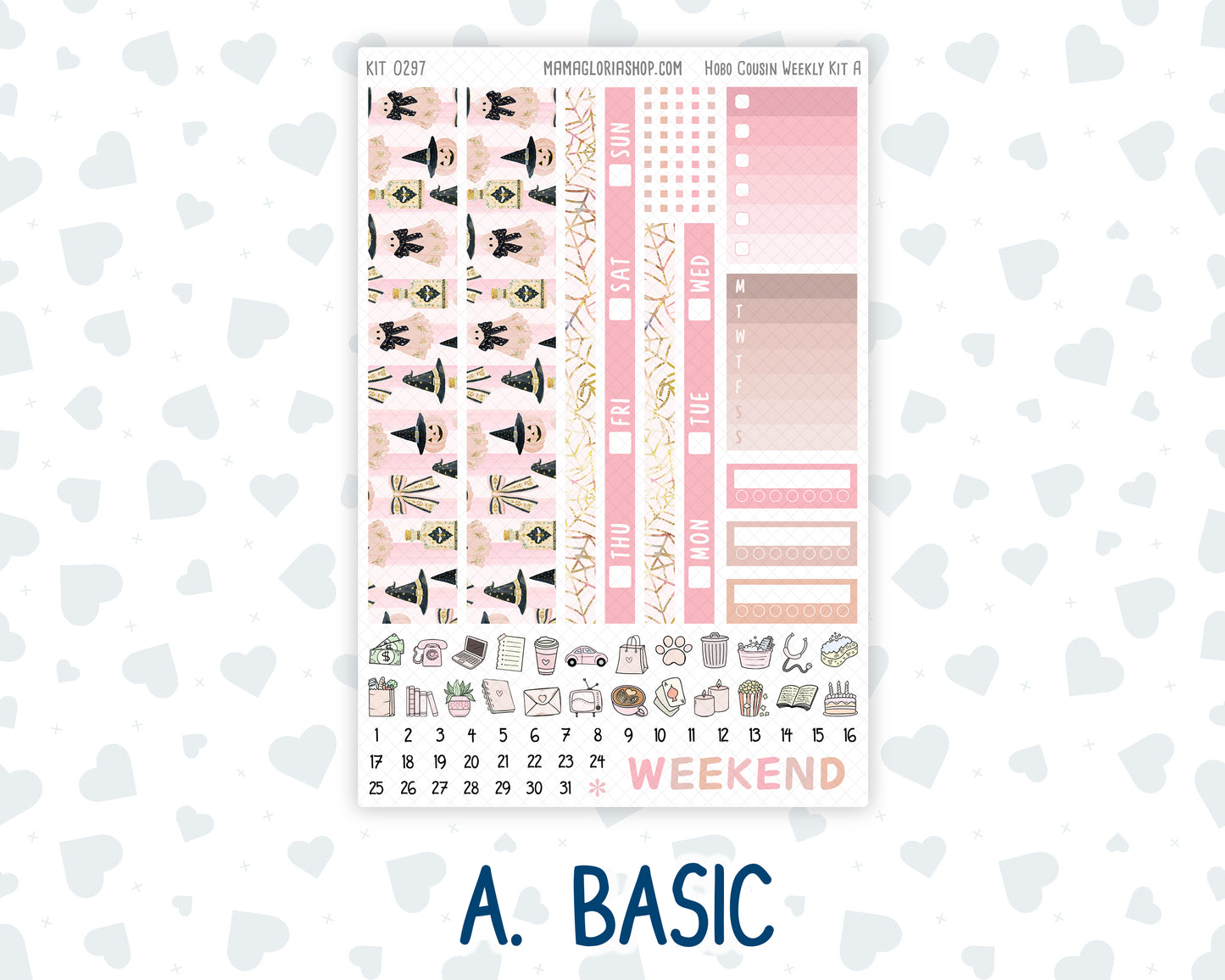 Kit 0297 - Hobonichi Cousin - Weekly Kit - October - Pink Spell - 1.3” Wide Columns