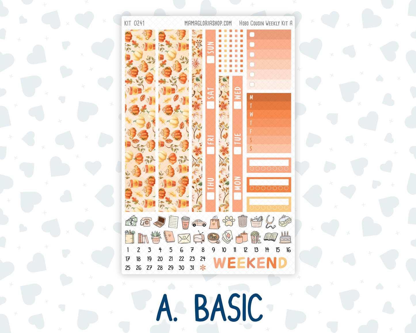 Kit 0241 - Hobonichi Cousin - Weekly Kit - November - Pumpkin Latte - 1.3” Wide Columns