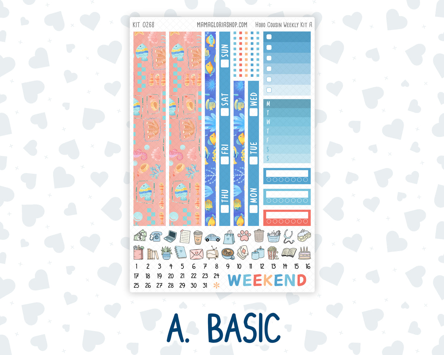 Kit 0268 - Hobonichi Cousin - Weekly Kit - June - Sea Sweeties - 1.3” Wide Columns