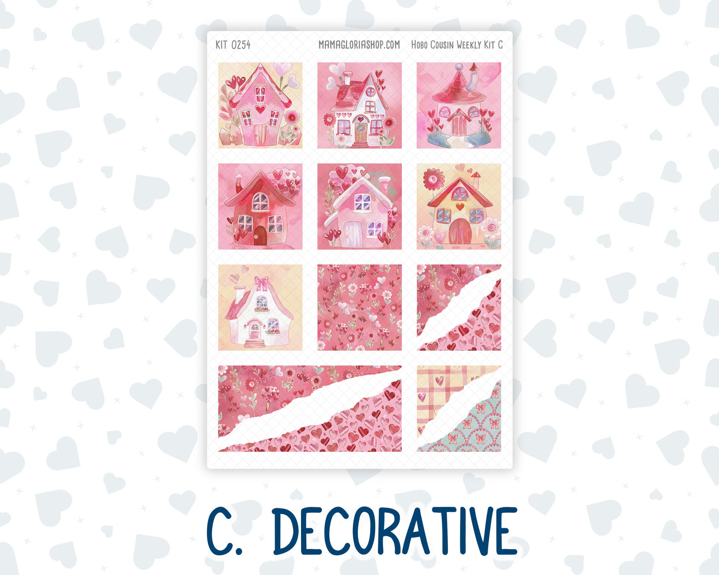 Kit 0254 - Hobonichi Cousin - Weekly Kit - February - Valentine Village - 1.3” Wide Columns