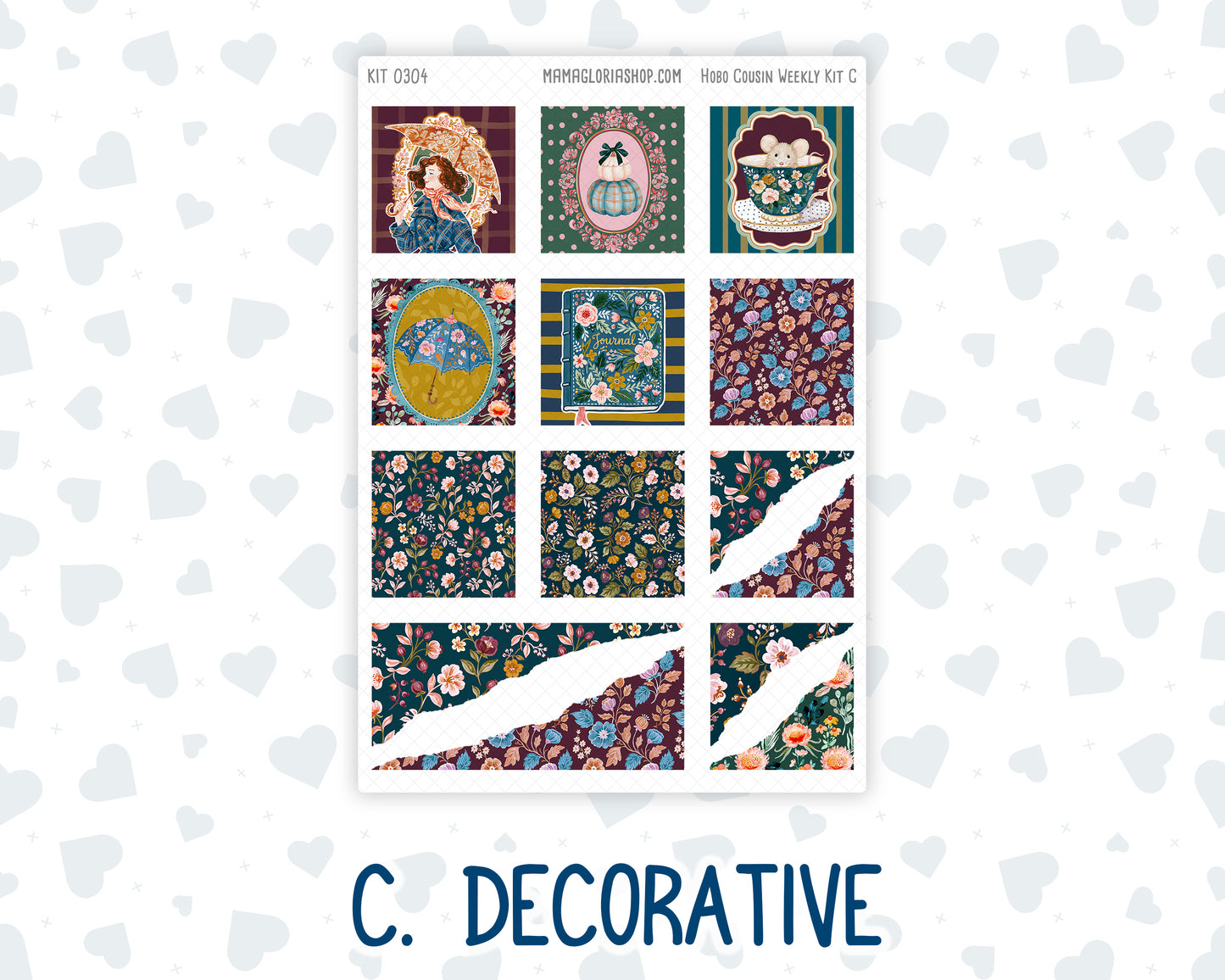 Kit 0304 - Hobonichi Cousin - Weekly Kit - November - Autumn In Bloom - 1.3” Wide Columns