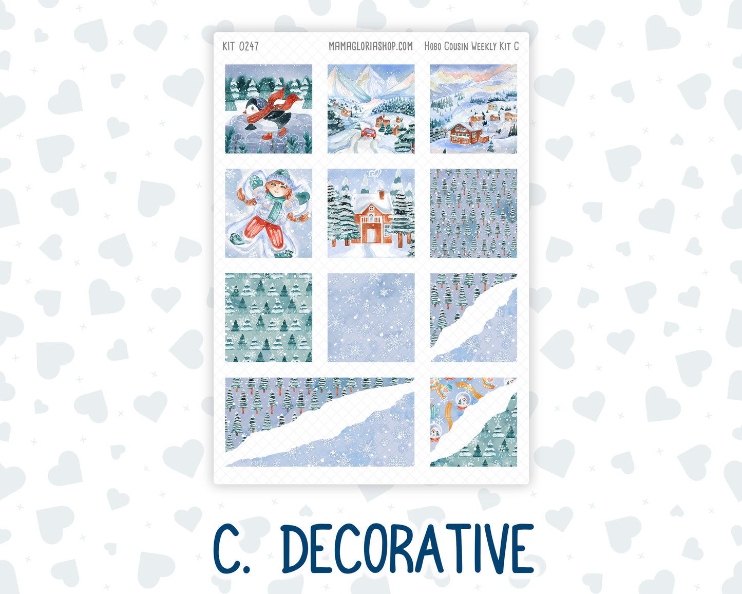 Kit 0247 - Hobonichi Cousin - Weekly Kit - December - Snow Day Adventures - 1.3” Wide Columns