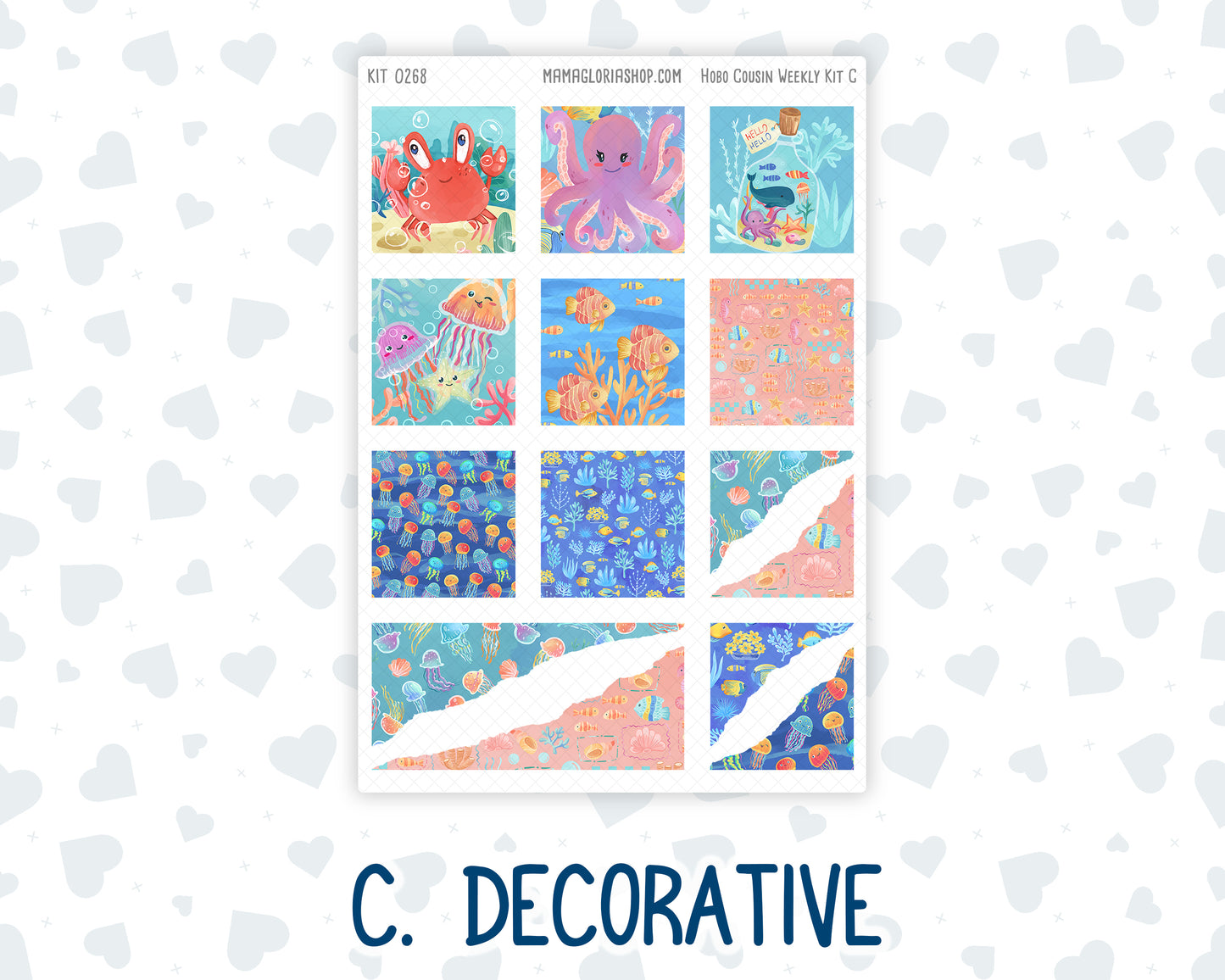 Kit 0268 - Hobonichi Cousin - Weekly Kit - June - Sea Sweeties - 1.3” Wide Columns