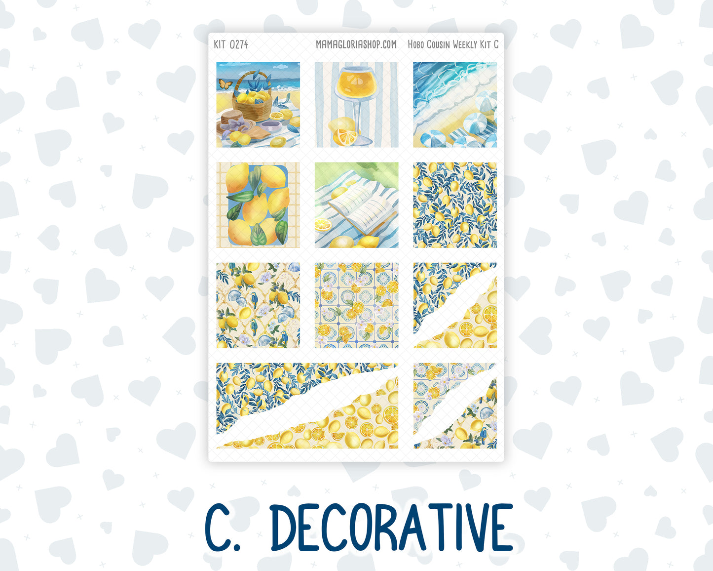 Kit 0274 - Hobonichi Cousin - Weekly Kit - July - Sunny Lemon Shore - 1.3” Wide Columns