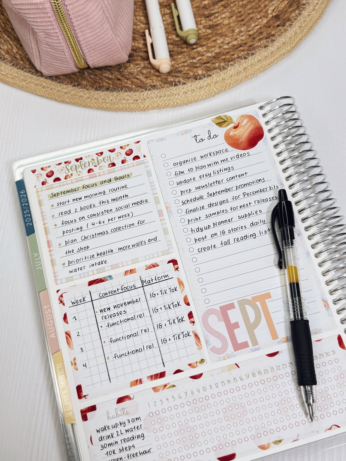 Kit 0253 - 7x9 - EC Notes Pages - Dashboard Kit | Productivity Page - February - Rosy Daydreams