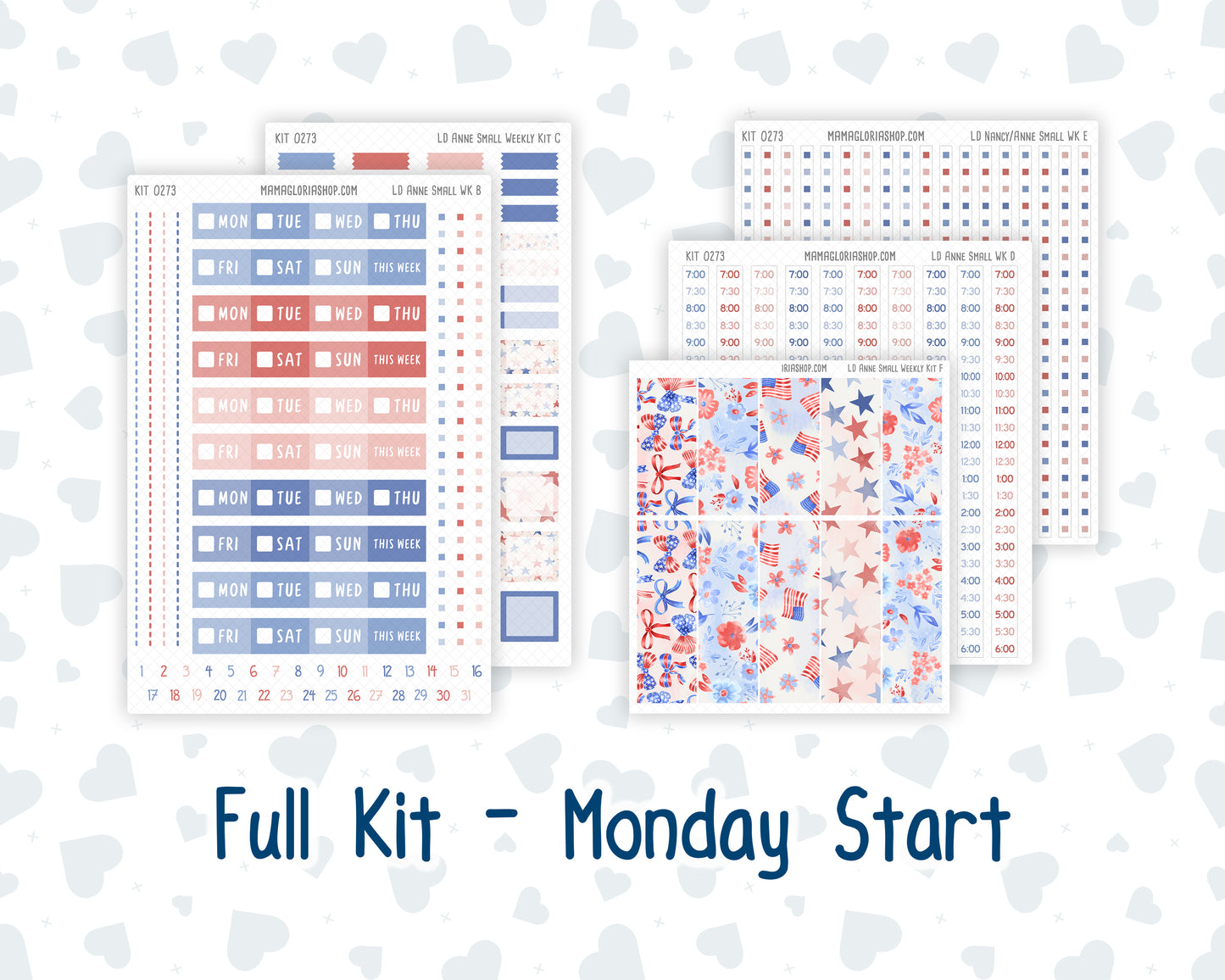 Kit 0273 - Laurel Denise The Anne Planner Small - Weekly Kit - July - Americana In Bloom
