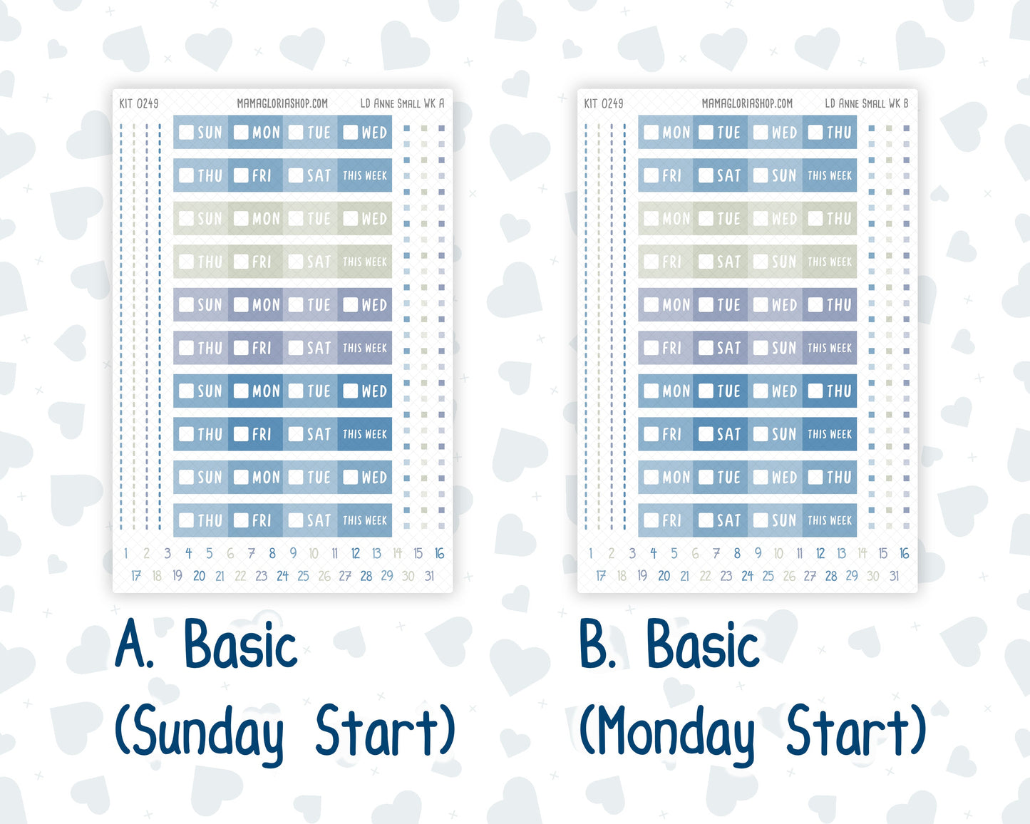 Kit 0249 - Laurel Denise The Anne Planner Small - Weekly Kit - January - Icy Lace