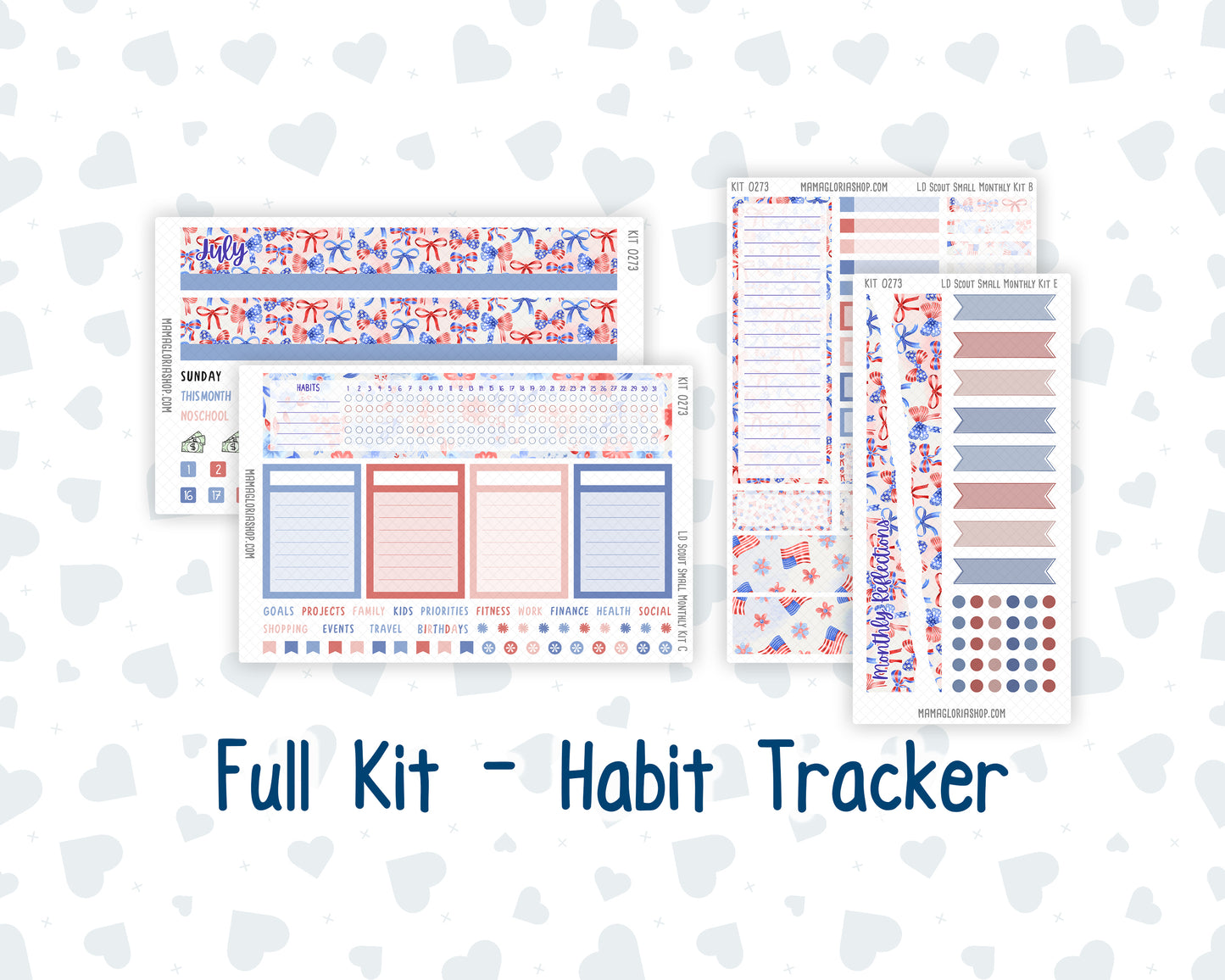 Kit 0273 - Laurel Denise The Scout Planner Small - Monthly Kit - July - Americana In Bloom