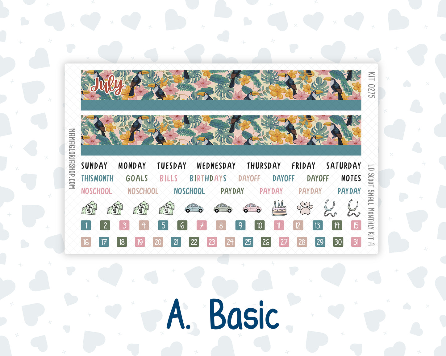 Kit 0275 - Laurel Denise The Scout Planner Small - Monthly Kit - July - Tropical Safari Blush