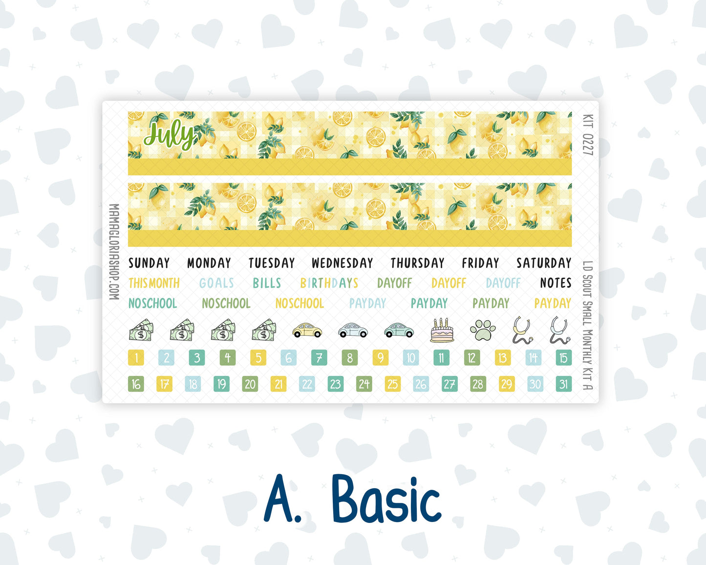 Kit 0227 - Laurel Denise The Scout Planner Small - Monthly Kit - July - Lemon Grove
