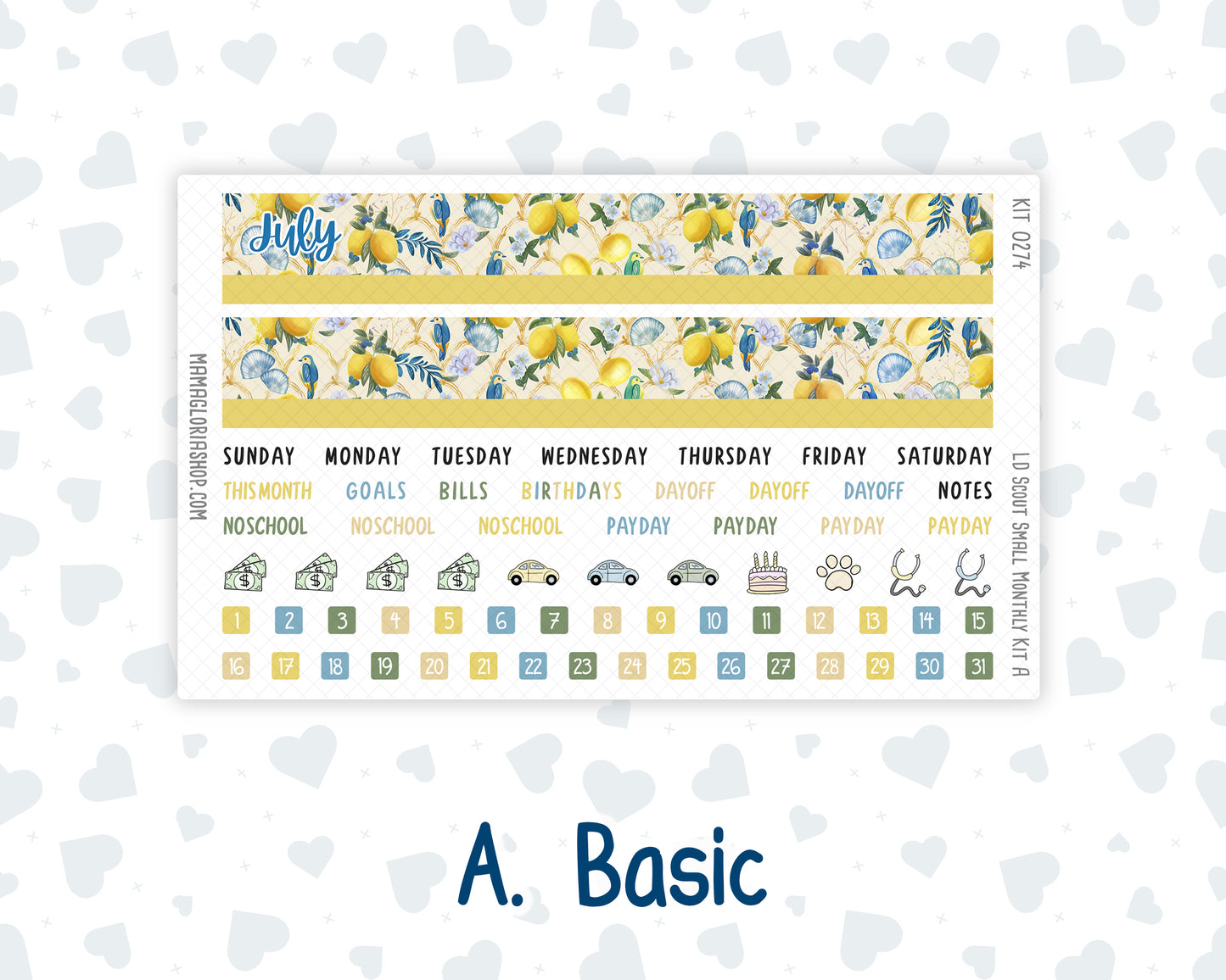 Kit 0274 - Laurel Denise The Scout Planner Small - Monthly Kit - July - Sunny Lemon Shore