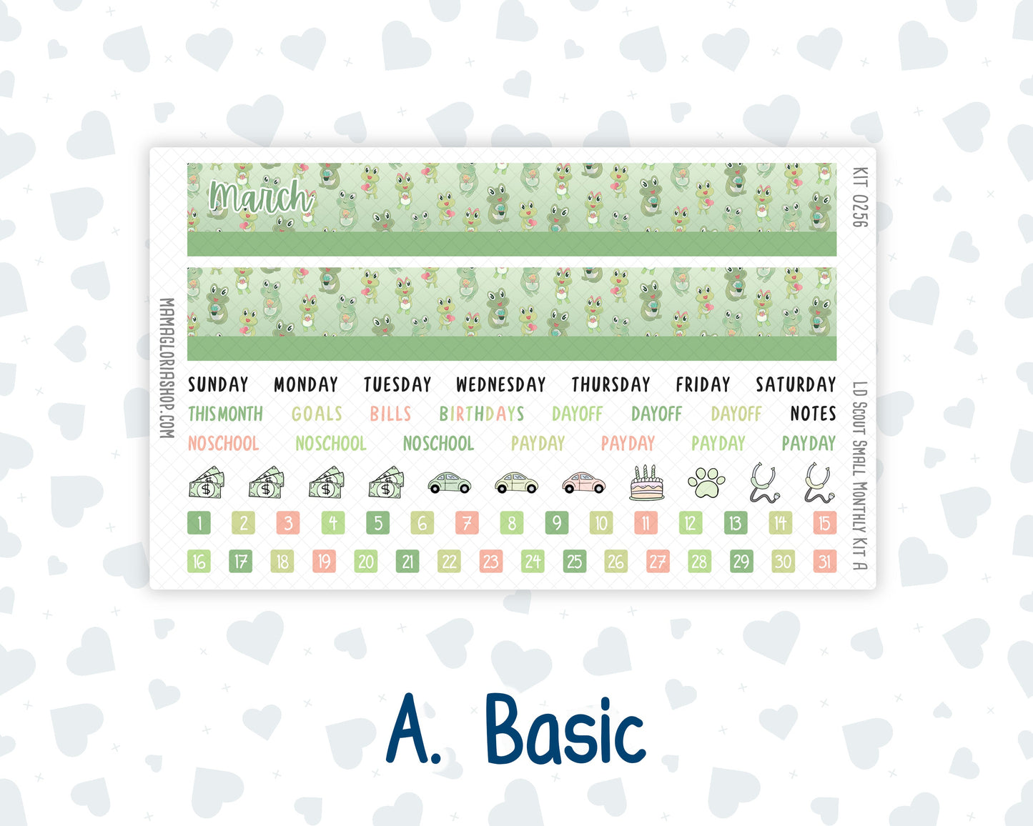 Kit 0256 - Laurel Denise The Scout Planner Small - Monthly Kit - March - Froggy Luck