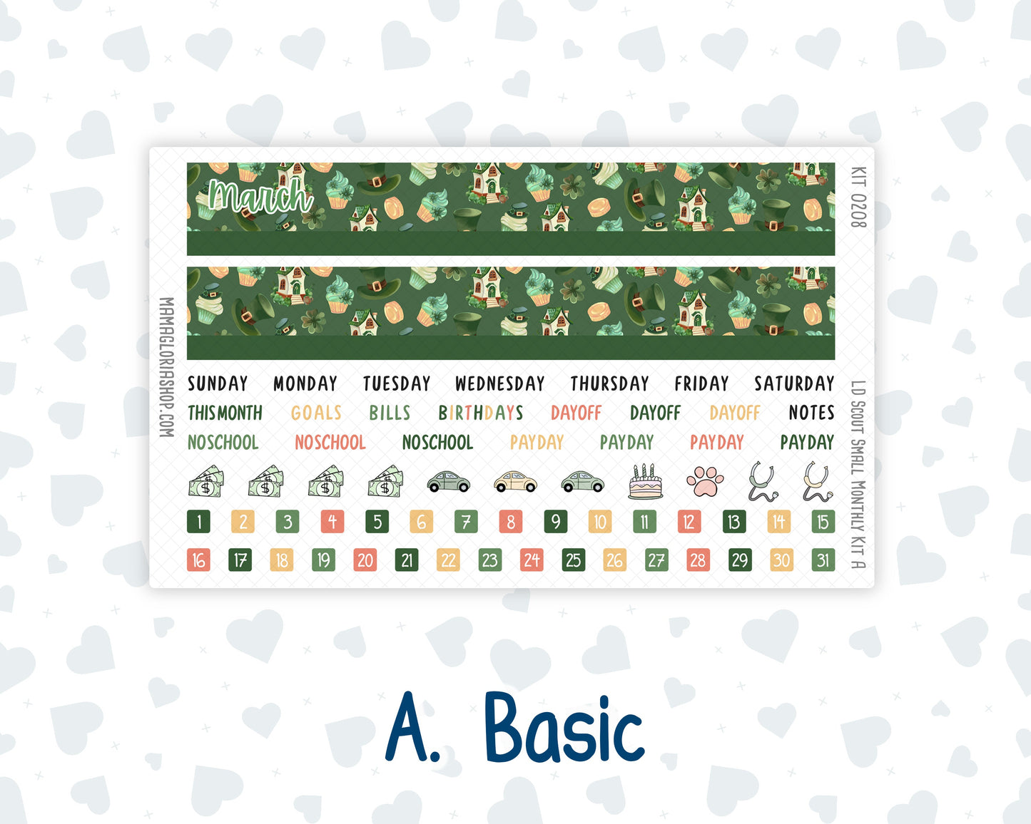 Kit 0208 - Laurel Denise The Scout Planner Small - Monthly Kit - March - Shamrock Lane