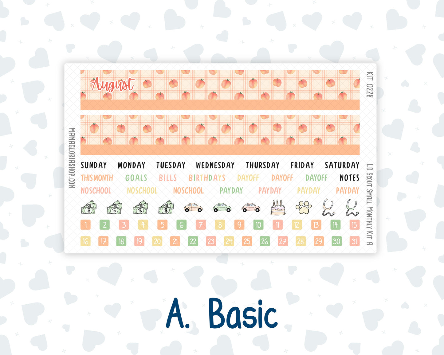 Kit 0228 - Laurel Denise The Scout Planner Small - Monthly Kit - August - Just Peachy