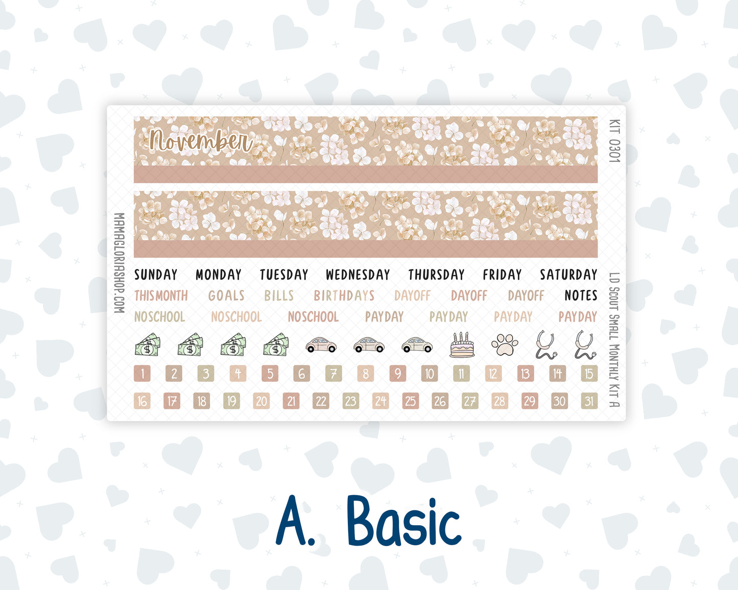 Kit 0301 - Laurel Denise The Scout Planner Small - Monthly Kit - November - Sunday Comfort