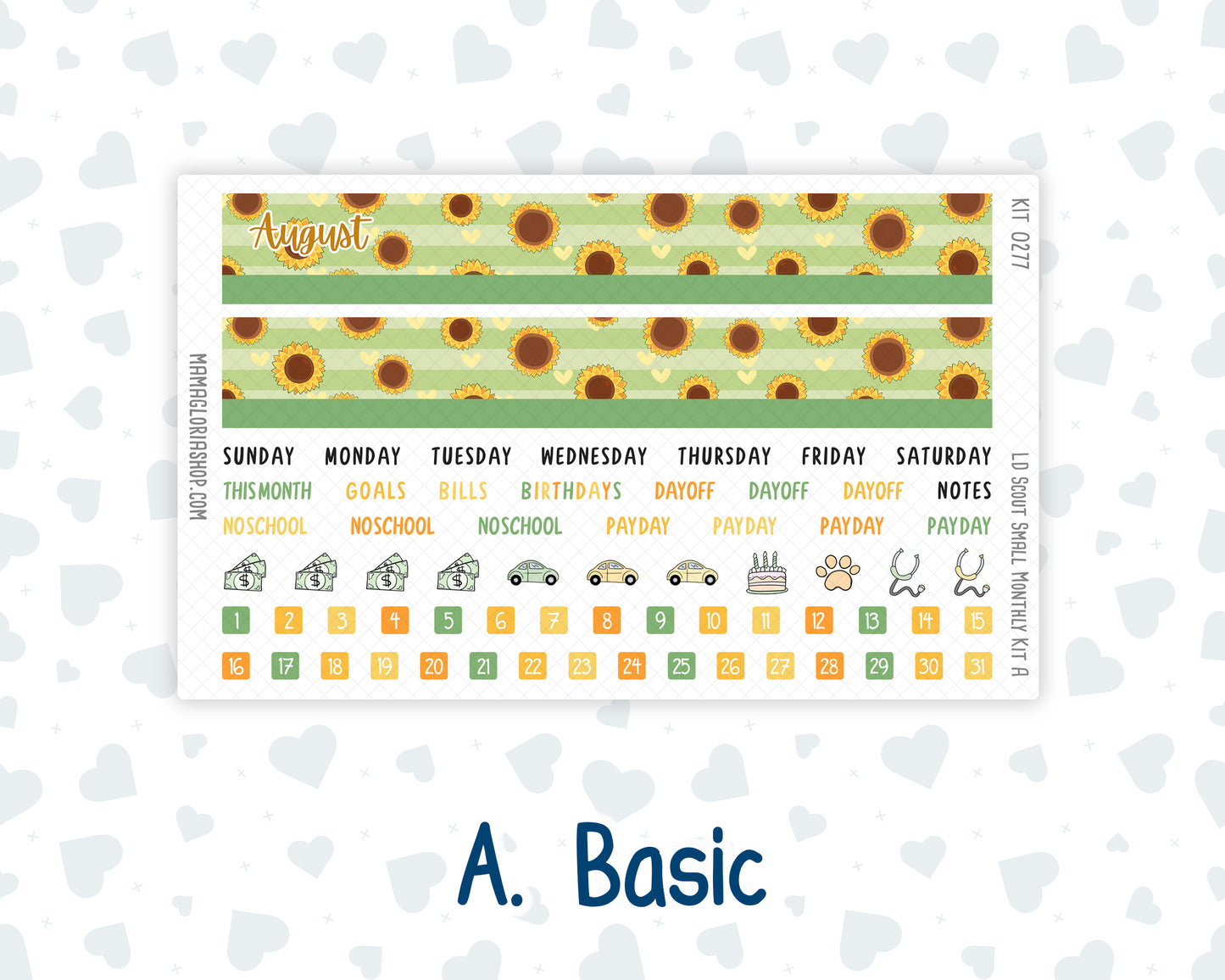 Kit 0277 - Laurel Denise The Scout Planner Small - Monthly Kit - August - Sunflower Drama Club