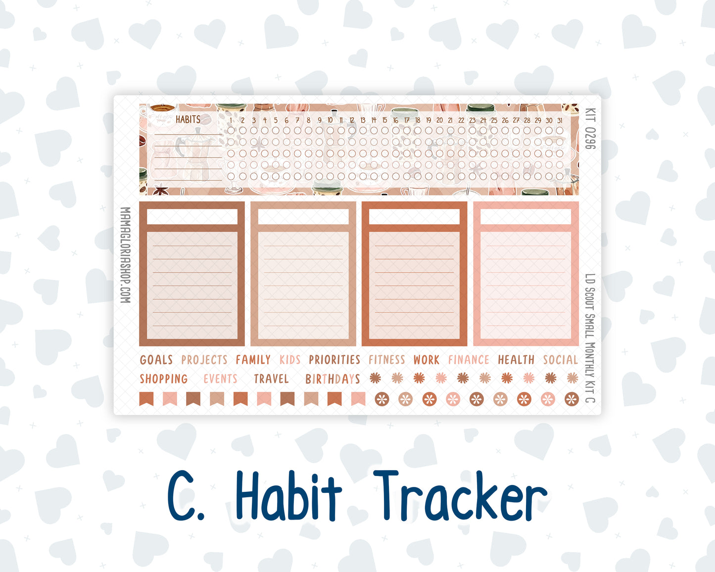Kit 0296 - Laurel Denise The Scout Planner Small - Monthly Kit - September - Coffee Break