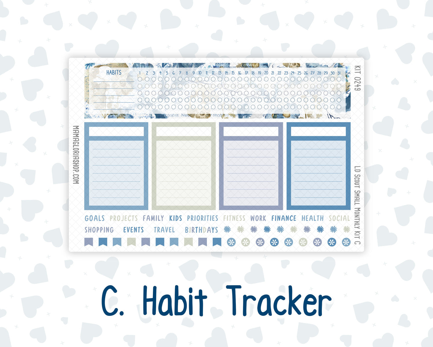 Kit 0249 - Laurel Denise The Scout Planner Small - Monthly Kit - January - Icy Lace