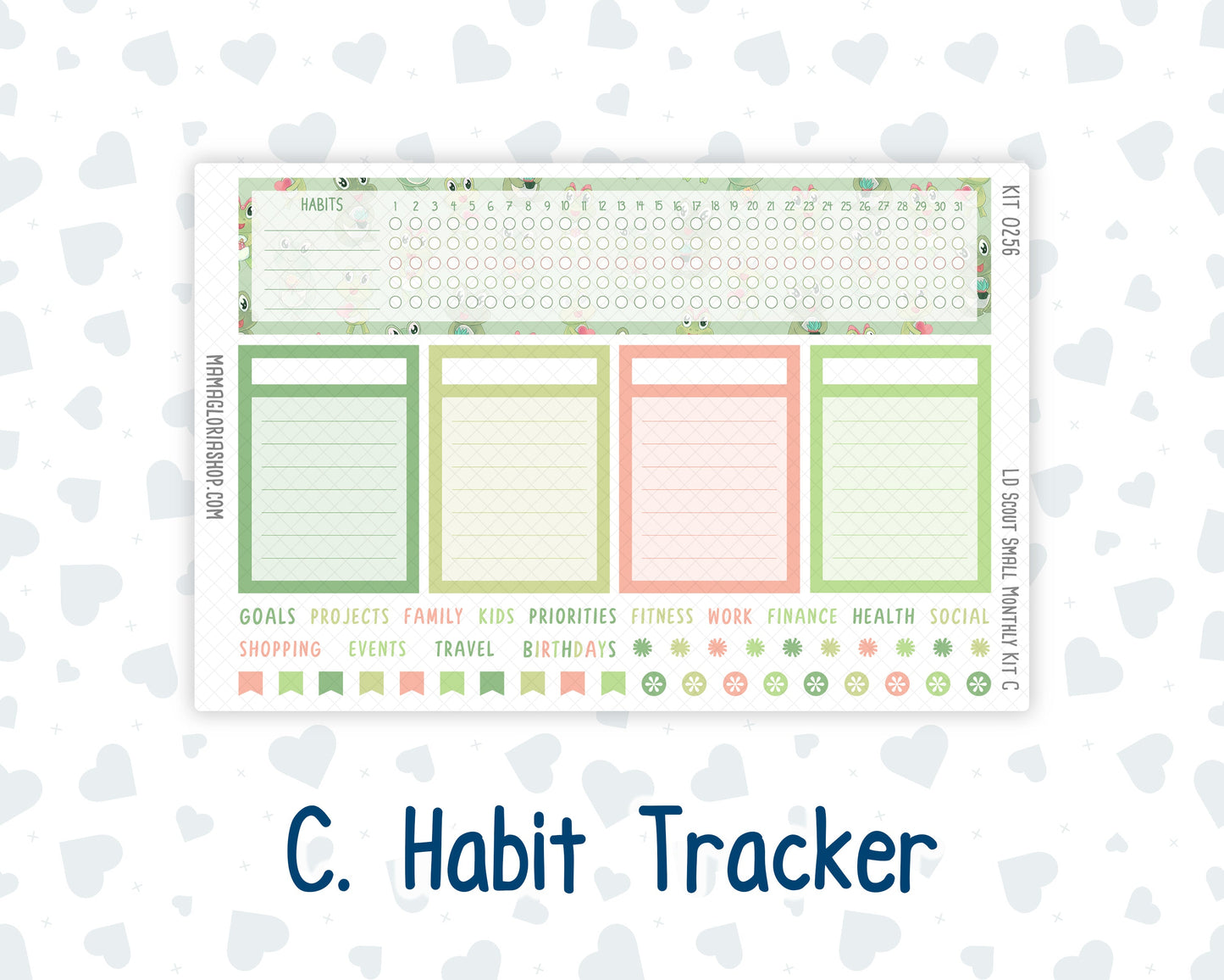 Kit 0256 - Laurel Denise The Scout Planner Small - Monthly Kit - March - Froggy Luck