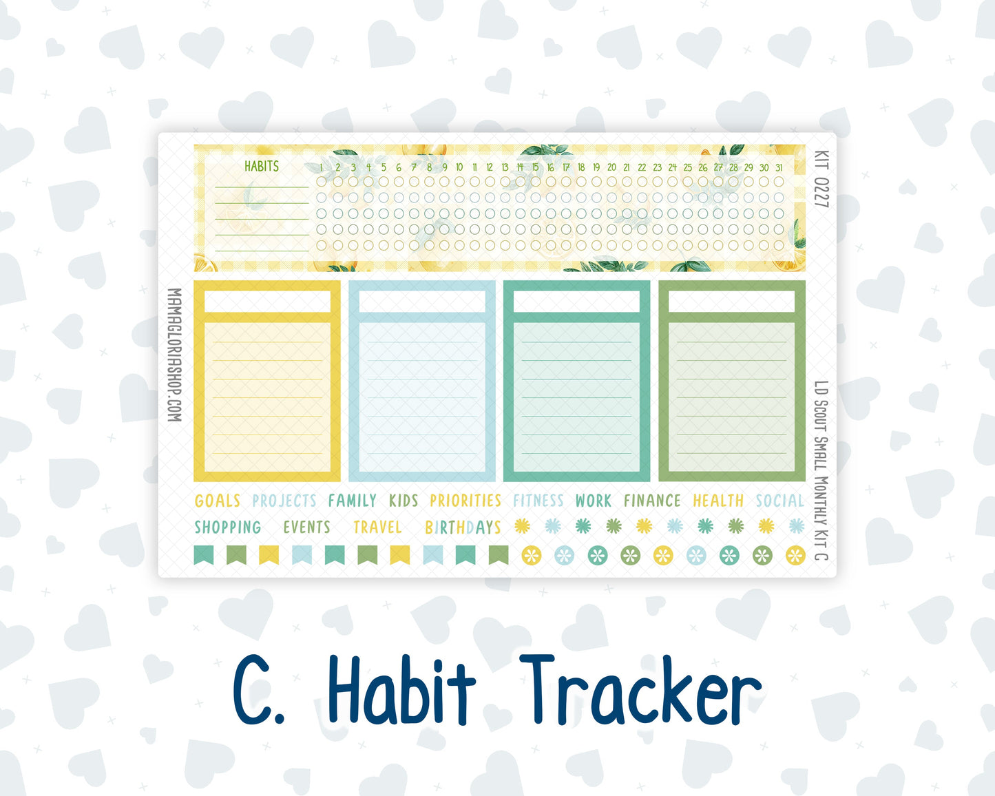 Kit 0227 - Laurel Denise The Scout Planner Small - Monthly Kit - July - Lemon Grove