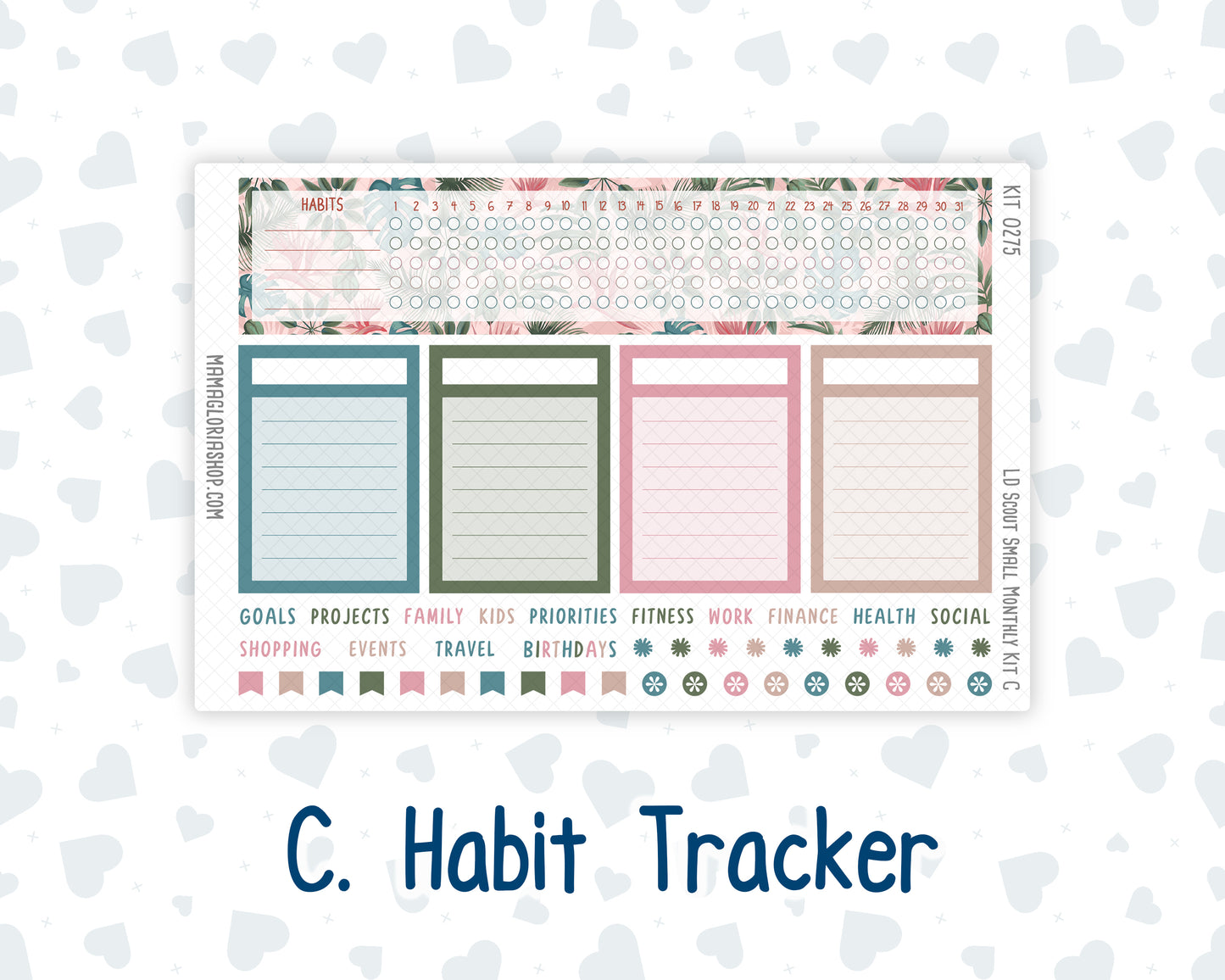 Kit 0275 - Laurel Denise The Scout Planner Small - Monthly Kit - July - Tropical Safari Blush