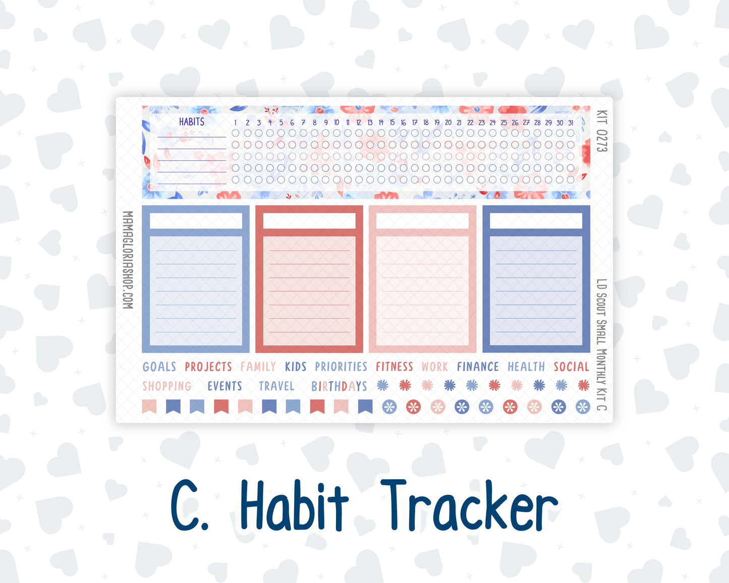 Kit 0273 - Laurel Denise The Scout Planner Small - Monthly Kit - July - Americana In Bloom