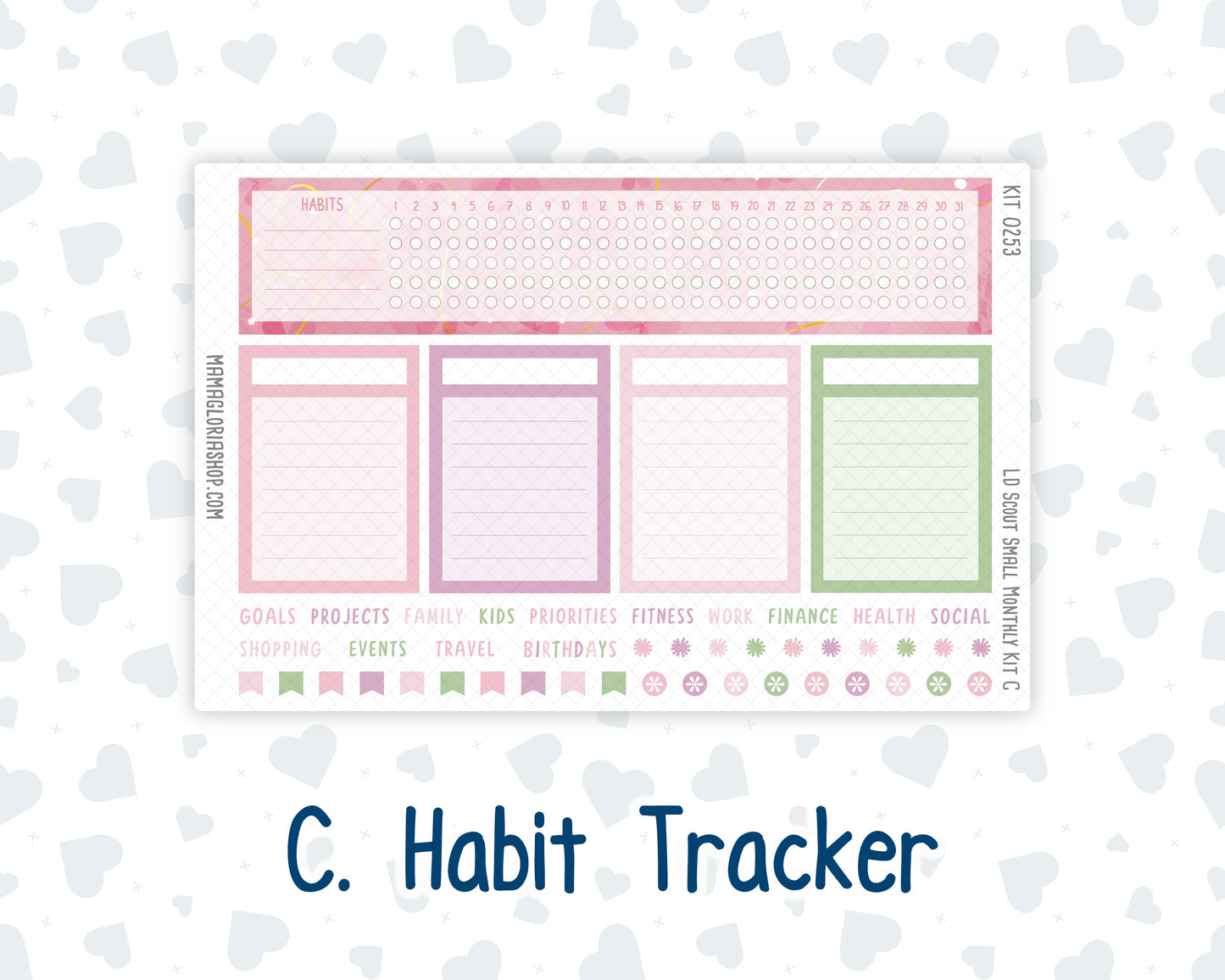 Kit 0253 - Laurel Denise The Scout Planner Small - Monthly Kit - February - Rosy Daydreams