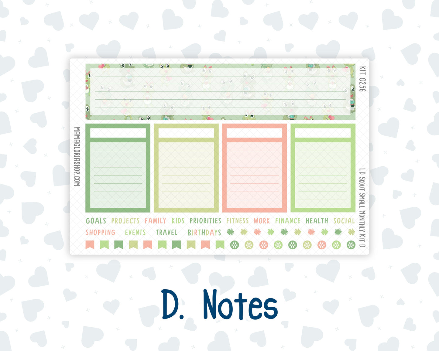 Kit 0256 - Laurel Denise The Scout Planner Small - Monthly Kit - March - Froggy Luck