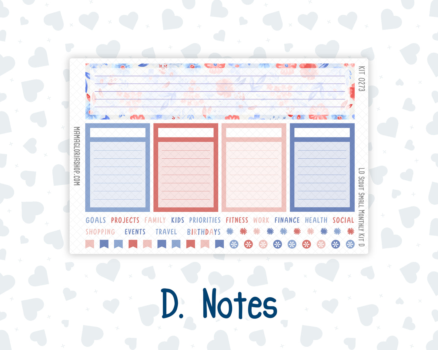 Kit 0273 - Laurel Denise The Scout Planner Small - Monthly Kit - July - Americana In Bloom
