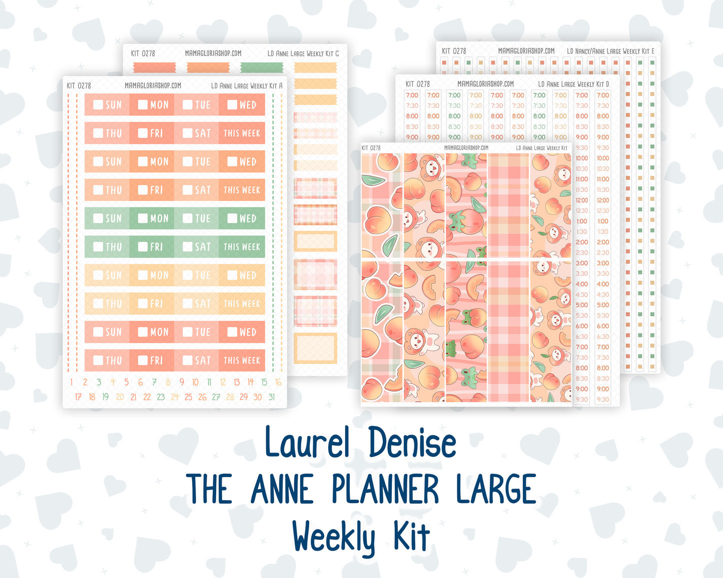 Kit 0278 - Laurel Denise The Anne Planner Large - Weekly Kit - August - Oops, All Peaches