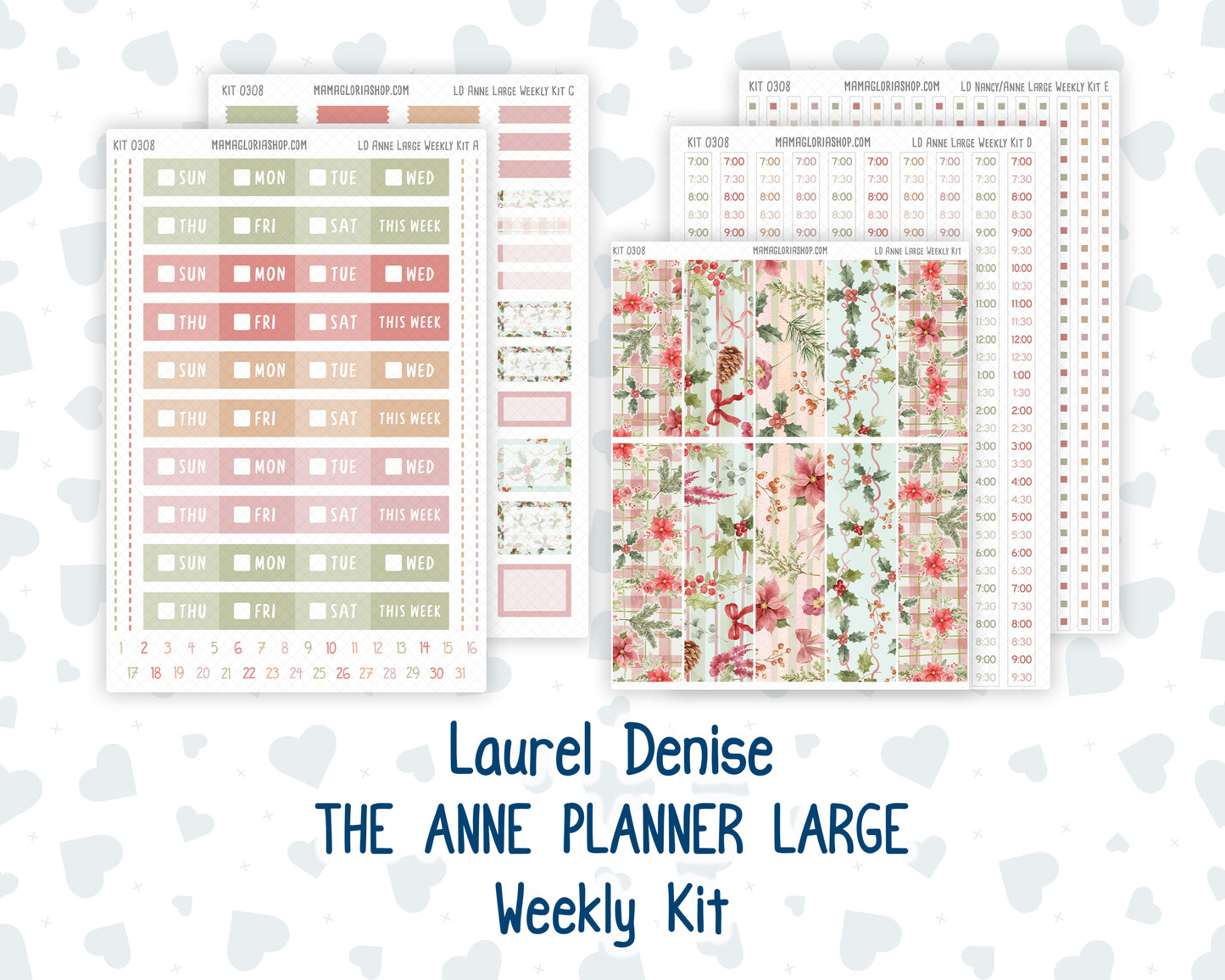 Kit 0308 - Laurel Denise The Anne Planner Large - Weekly Kit - December - Knit & Holly