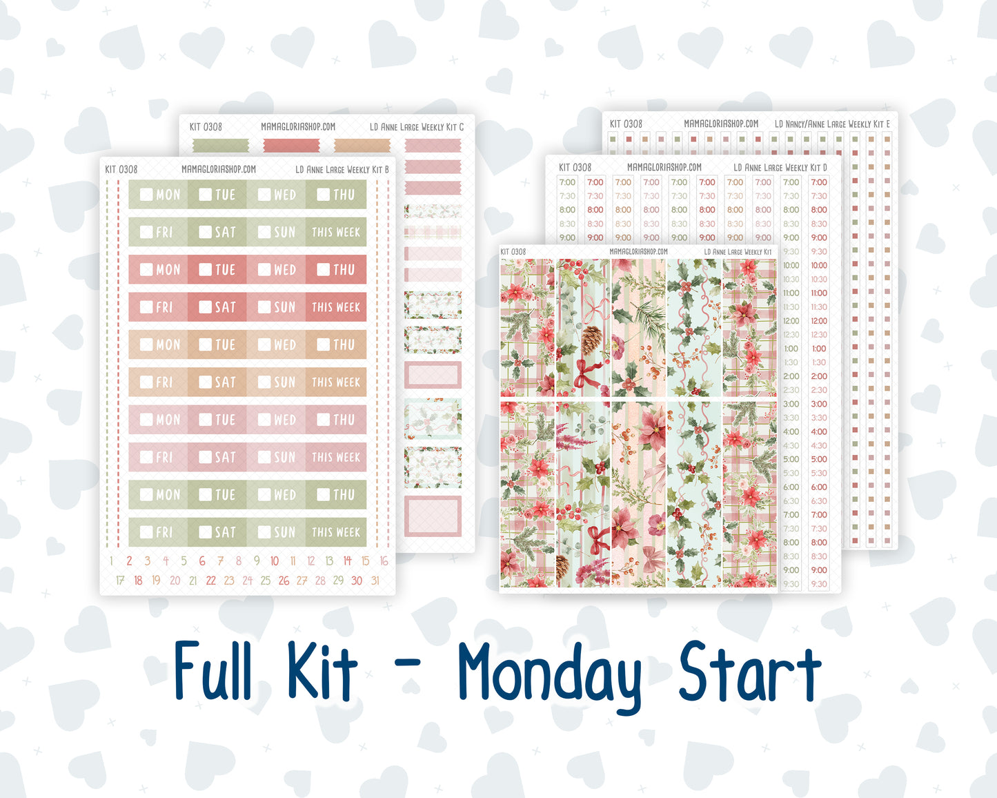 Kit 0308 - Laurel Denise The Anne Planner Large - Weekly Kit - December - Knit & Holly