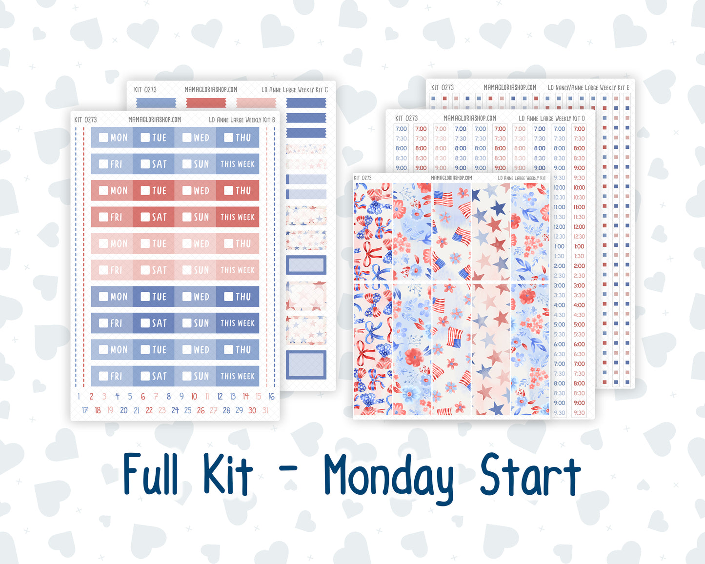 Kit 0273 - Laurel Denise The Anne Planner Large - Weekly Kit - July - Americana In Bloom