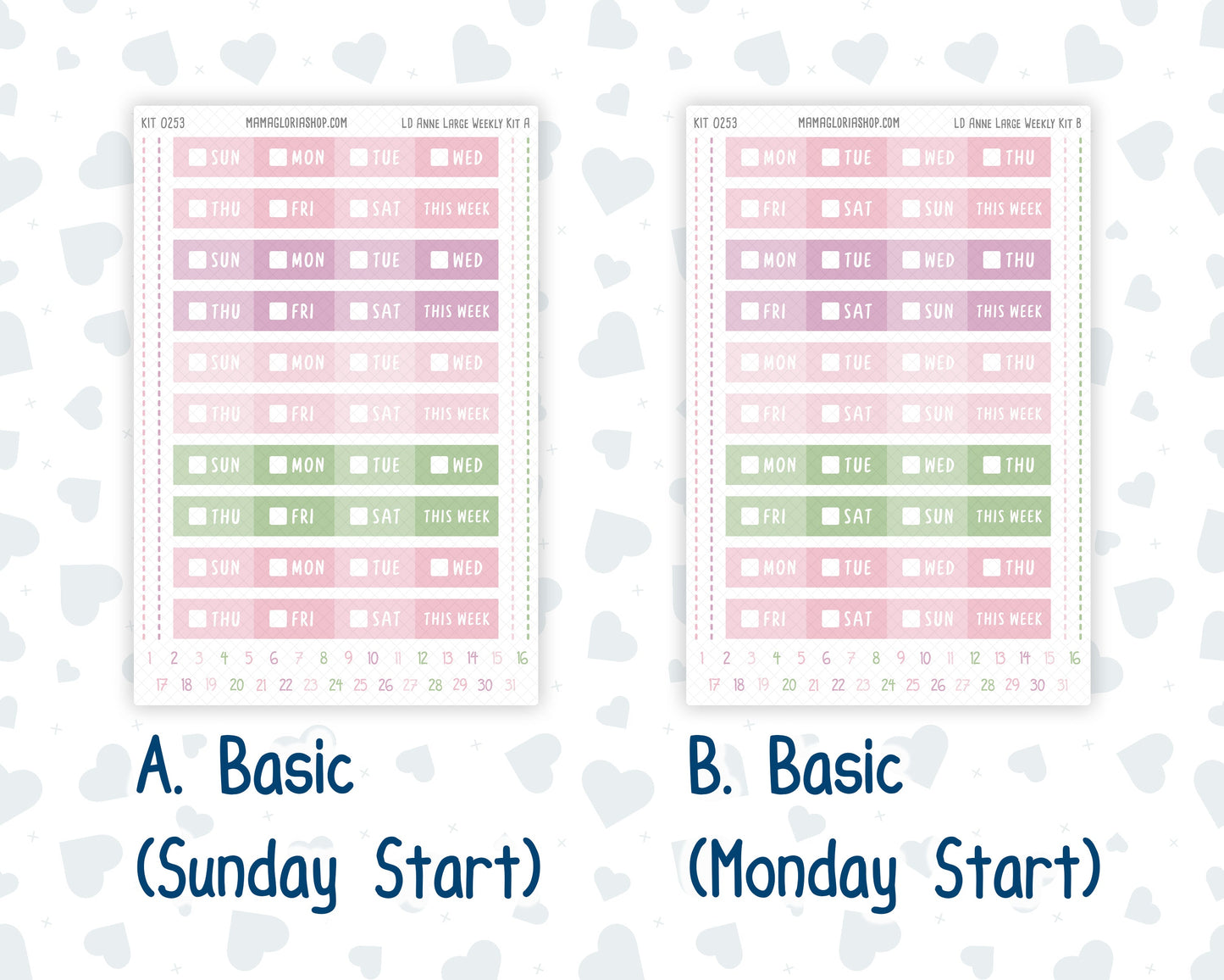 Kit 0253 - Laurel Denise The Anne Planner Large - Weekly Kit - February - Rosy Daydreams