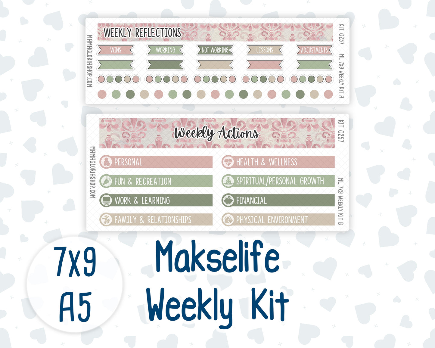Kit 0257 - 7x9 | A5 MakseLife - Weekly Actions & Reflections - March - Blush Garden
