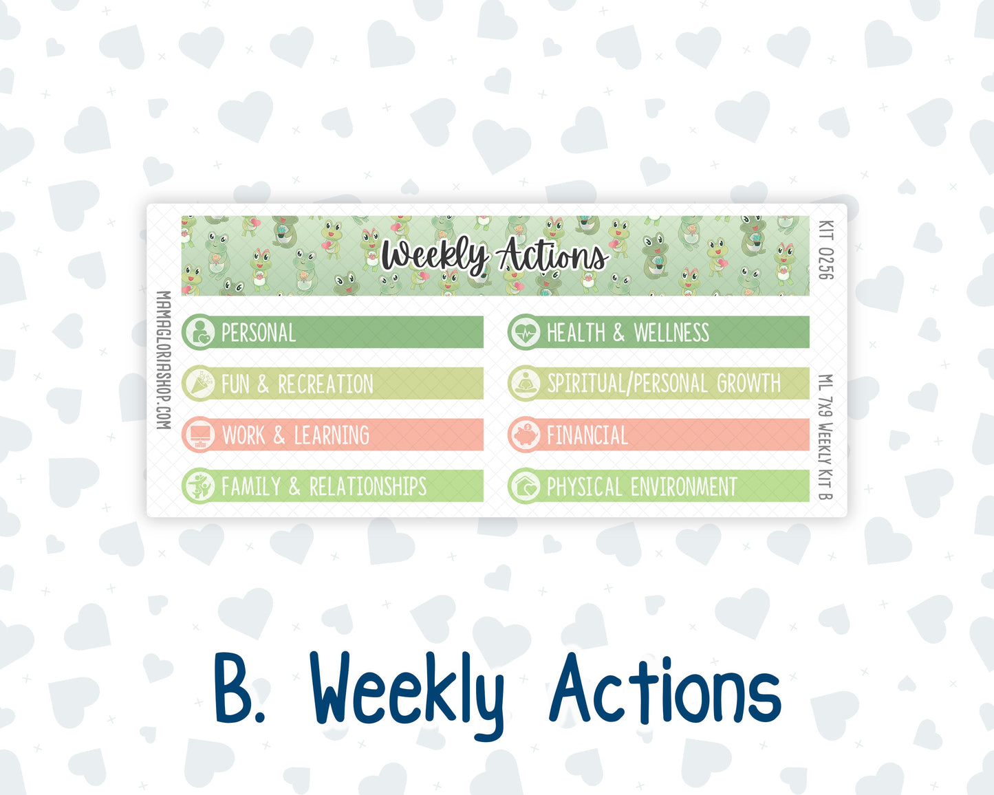 Kit 0256 - 7x9 | A5 MakseLife - Weekly Actions & Reflections - March - Froggy Luck