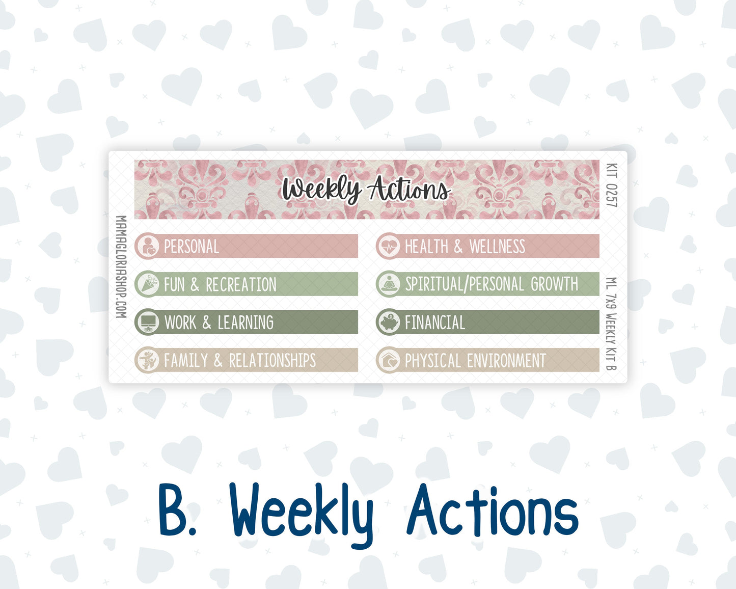 Kit 0257 - 7x9 | A5 MakseLife - Weekly Actions & Reflections - March - Blush Garden