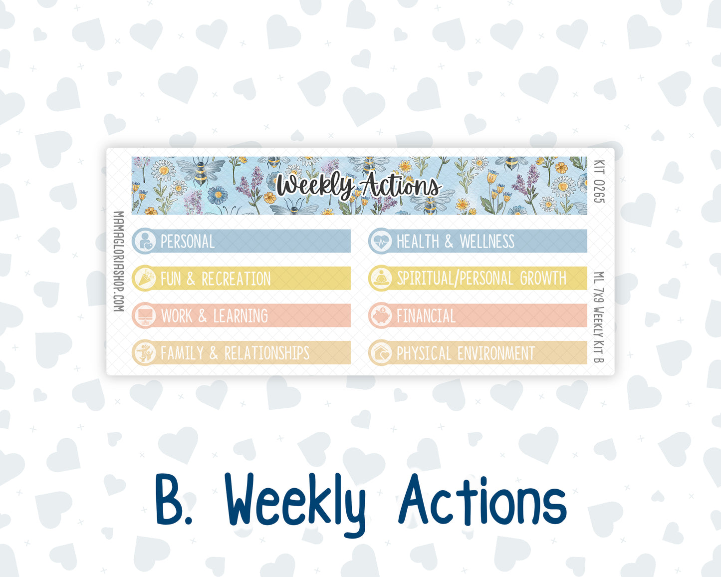 Kit 0265 - 7x9 | A5 MakseLife - Weekly Actions & Reflections - May - Honeybee Sky