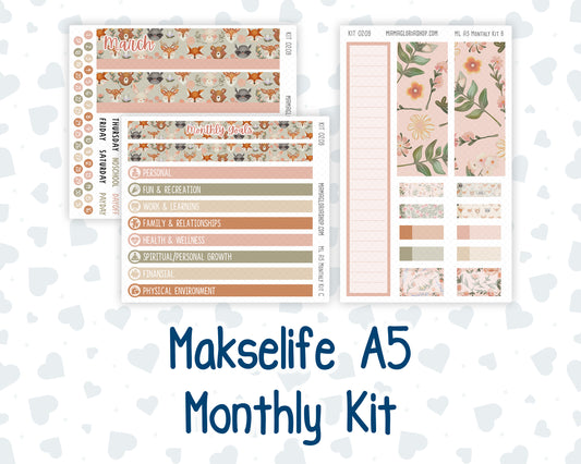 Kit 0209- A5 MakseLife Companion Notebook - Monthly - Forest Friends - March