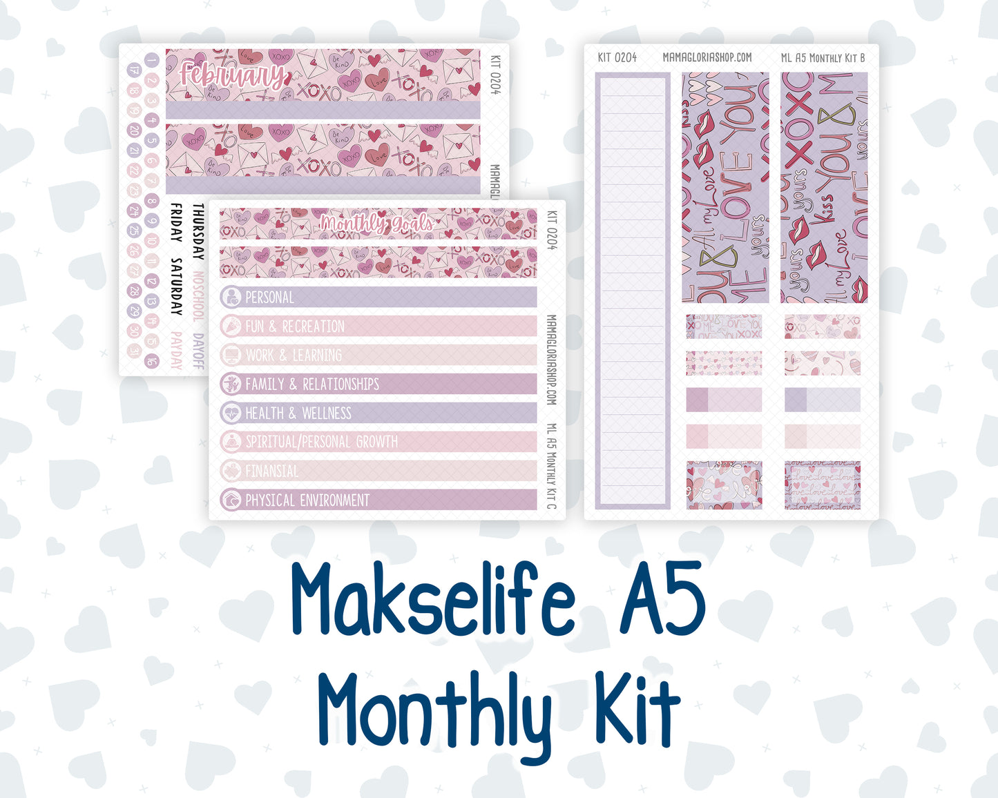 Kit 0204- A5 MakseLife Companion Notebook - Monthly - Valentines Garden - February