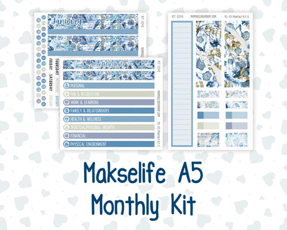 Kit 0249 - A5 - MakseLife Companion Notebook - Monthly Kit - January - Icy Lace