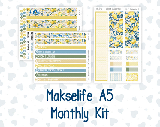 Kit 0274 - A5 - MakseLife Companion Notebook - Monthly Kit - July - Sunny Lemon Shore